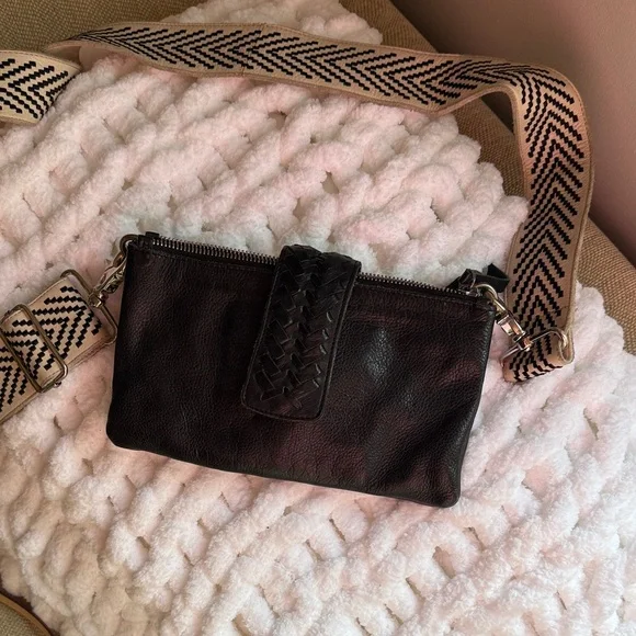 latico Black Leather Crossbody with Woven Accent and Patterned Strap - Picture 1 of 4